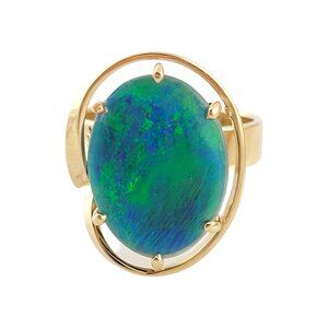 Vintage 9K Yellow Gold Black Opal Ring Size 6.25-6.5 #14772
